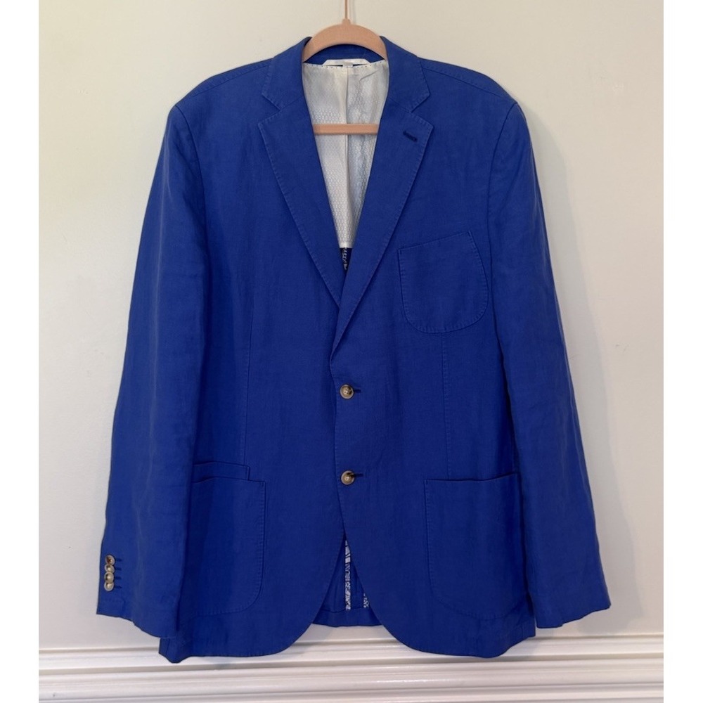 JKT New York Men's Trent Blazer 44L Linen Sport Coat Blazer Blue